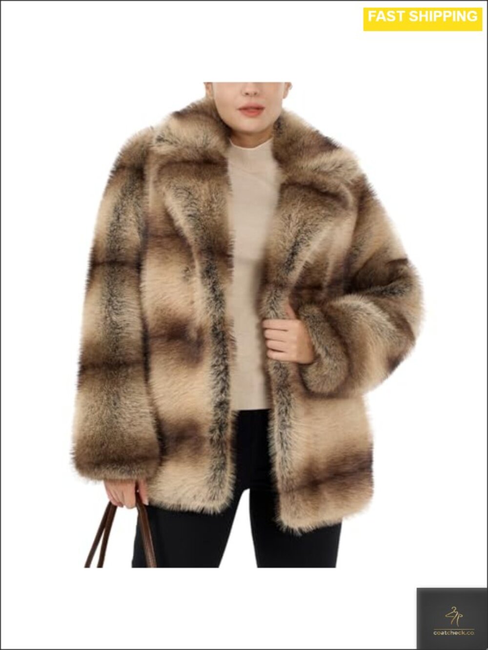 Fluffy Faux Fur Coat Fuzzy Long Sleeve Lapel Cardigan with Belt Pockets